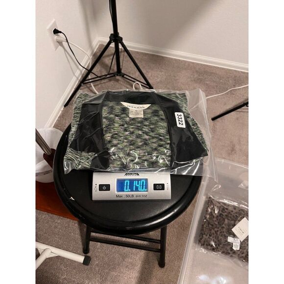 Exclusively Misook Collared Open Knit Cardigan Medium Spacedye Green Career - Picture 8 of 8